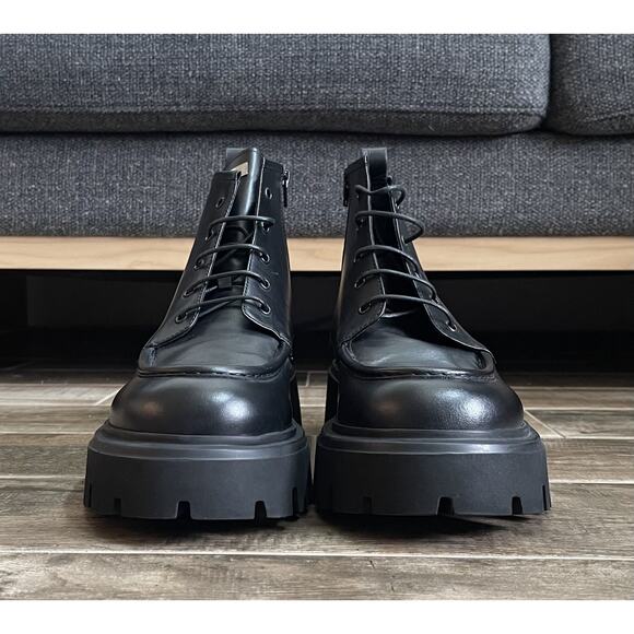 $895 NIB Roberto Cavalli Class Black Leather Combat Ankle Boots Size 46(13) D main image 6
